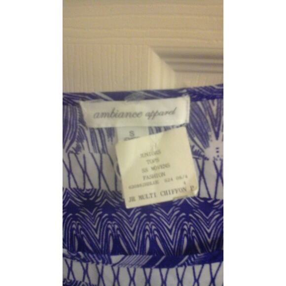 Ambiance Apparel Blouse Junior girls size small, thin, square purple & white NWT - Picture 3 of 4